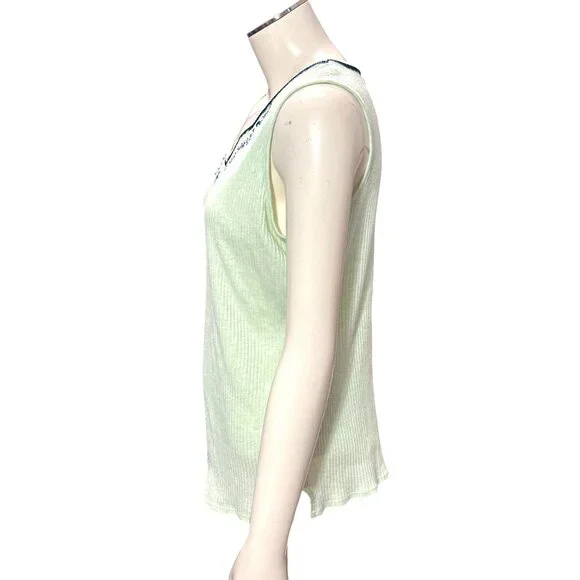 Adonna Lounge Set Green Ribbed Tank Top Shorts Navy Embroidery Size Large - Picture 4 of 16